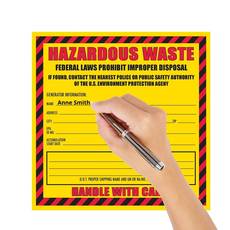 Safety Supply Mart Hazardous Waste Label, 6" x 6", Pack of 100, Yellow and Red Label, Self-Adhesive - Image 5